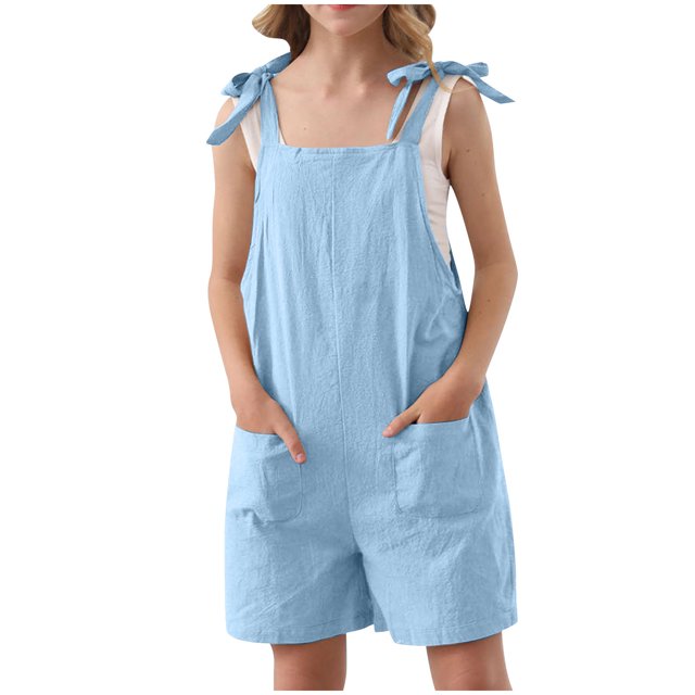 Birdeem Combishort d'Été Sans Manches pour Filles, Bretelles Spaghetti, avec Poches