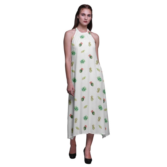 Bimba Robe Décontractée Longue Dos Nu à Col Licou pour Femmes, Robe de Plage Imprimée - Moyen