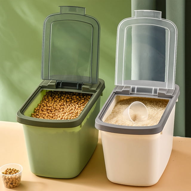 Dvkptbk Rice Storage Container,Large Airtight Rice Container, Food Storage Cereal Container, Pet Dog Food Container with Measuring Cup, Flour Grain Container for Household