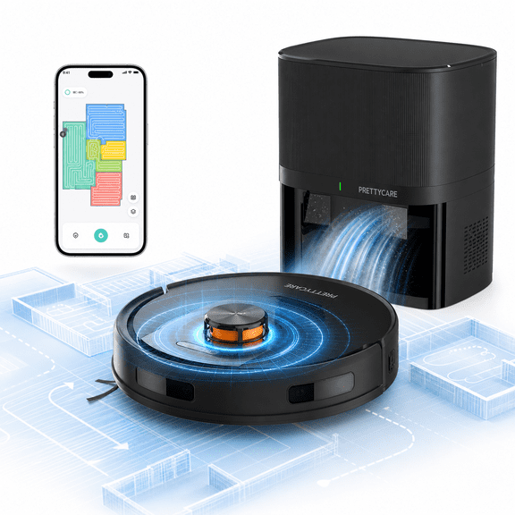 PrettyCare Robot Vacuum and Mop Combo with 9000pa,85 Days Self-Emptying & Refilling Station with 3D Home Mapping L1 PRO