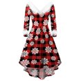 thumbnail image 2 of FOCUSNORM Robe de Noël Juniors pour Femmes Manches Longues en Peluche Col en V Dessin Animé Fête Midi, 2 of 8