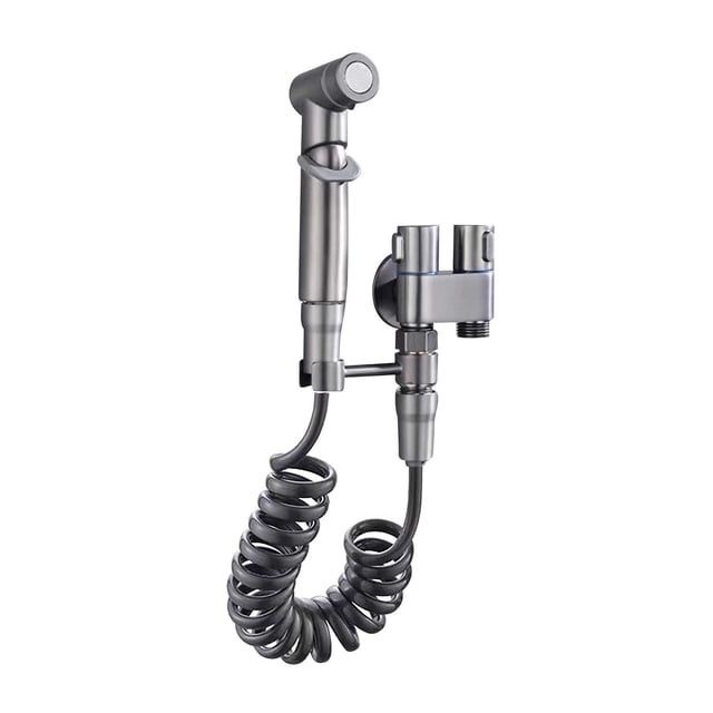 Valve de Répartition d'Eau en Laiton Robuste avec Bidet Portatif, Buse de Pulvérisation à Pression Réglable pour le Nettoyage des Toilettes, Installation Sans Perçage (Connecteur de 0,82 Po)