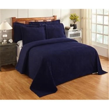 Better Trends Jullian Collection Cotton Chenille Tufted Stripe Bedspread Navy Twin