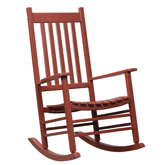 Outsunny Chaise Berçante de Porche en Bois pour Extérieur, Berceuse de Patio de Jardin, Siège Inclinable Simple de Loisirs, Fauteuil à Accoudoirs, Rouge Vin