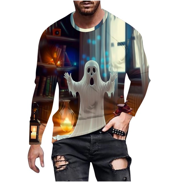 Pisexur Chandails en Molleton d'Halloween pour Hommes, Chandails en Molleton Graphiques Surdimensionnés, Manches Longues, Pull Décontracté, Col Rond, Grande Taille, S-6TG