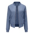 thumbnail image 2 of IROINID Veste Courte Décontractée pour Femme à Col Montant, Blouson Bomber Uni à Manches Longues, Bleu, 2 of 8