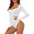 thumbnail image 5 of INSPIRE CHIC Justaucorps à Manches Longues pour Femmes Shapewear Ajusté Extensible Col Carré Justaucorps Combinaison Hauts L Blanc, 5 of 5