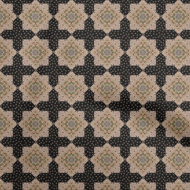 oneOone Rayon Black Fabric Asian Block Craft Projects Decor Fabric Printed By The Yard 56 Inch Wide