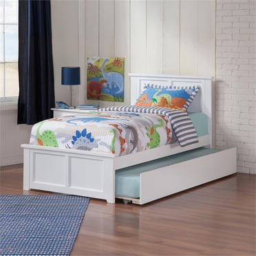 Madison Lit Plateforme Simple en Bois avec Pied de Lit et Tiroir-Lit Simple, Blanc