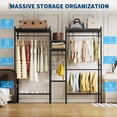 thumbnail image 4 of Heavy Duty Metal Garment Organizer Rack – Freestanding Storage Shelf with Adjustable Shelves & Hanging Rods – 1000 lbs Capacity for Closet, Wardrobe, or Dorm – Portable Steel Clothing Rack, Black, 4 of 7