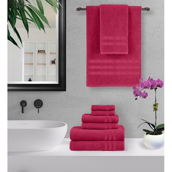 100% Cotton 6-Piece Towel Set - 2 Bath Towels, 2 Hand Towels, and 2 Washcloths - Super Soft, High Quality, High-Absorbent, and Fade-Resistant - 650 GSM - Made in India