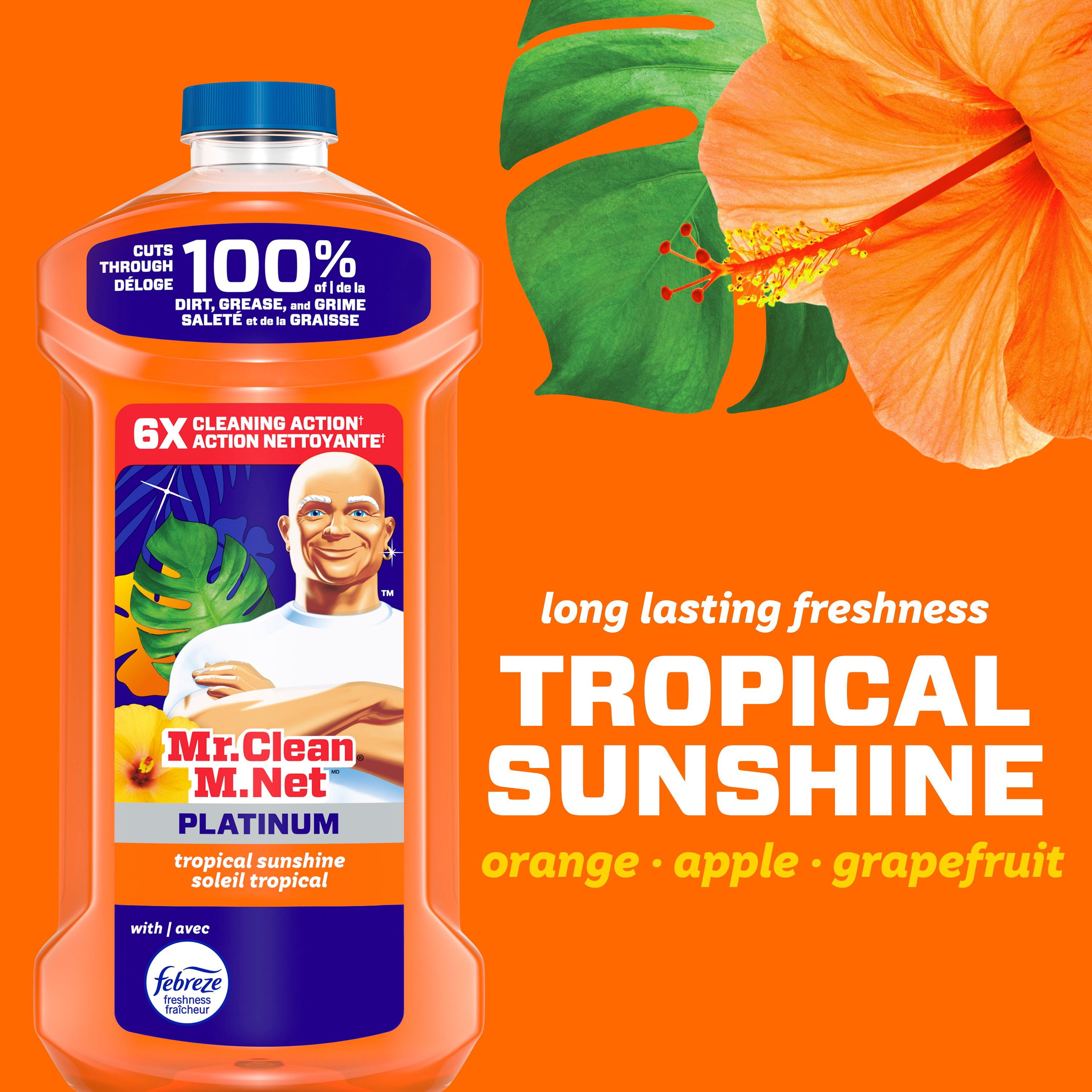 Nettoyant tout usage M. Net, nettoyant pour planchers, savon pour vadrouille, nettoyant liquide, Soleil tropical, 1,21 L