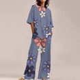 thumbnail image 1 of Womens pajama sets Summer Outfits for Women 2 Cotton Linen Set Oversized T Shirts Straight Leg Pant Plus Size Tracksuit M, 1 of 5