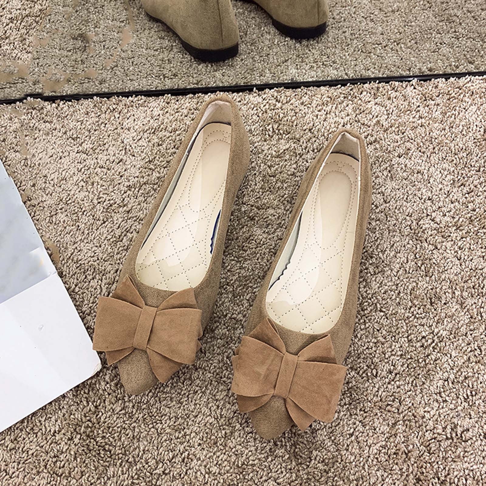 Cameland Chaussures Confortables pour Femmes Décontractées Nouvelles à Bouche Peu Profonde en Suède avec Nœud à Enfiler Chaussures Plates