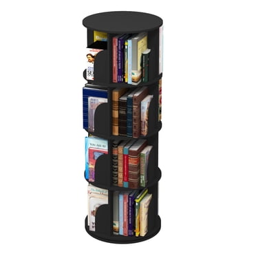 TOYTEXX 4-Tier Rotating Bookshelf, 360° Solid Wood Stackable Organizer for Home & Office - Black, Age 3+