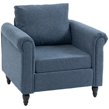 HOMCOM Fauteuil d'Appoint Vintage, Fauteuil Rembourré avec Pattes en Bois de Caoutchouc
