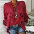 thumbnail image 2 of IROINID Savings Womens Plus Size Tops Elegant Floral Flower Print Pullover Button Lounge Bottom Top,Red, 2 of 6