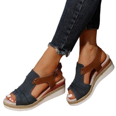Platform Wedge Sandals for Women 2025 Roman Casual Leather Peep Toe Espadrilles High Heels Gladiator Sandals