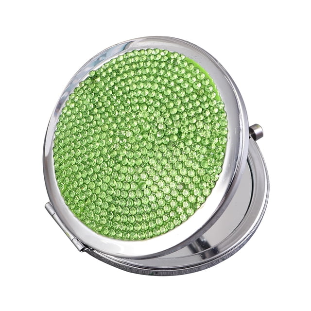 EeaseCA 1pc Creative Folding Mirror Double-sided Cosmetic Mirror Portable Rhinestone Mirror for Girls Women Ladies Light Green