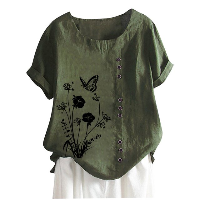 Birdeem T-Shirt Ample Décontracté d'Été pour Femme à Col Rond, Manches Courtes, Imprimé