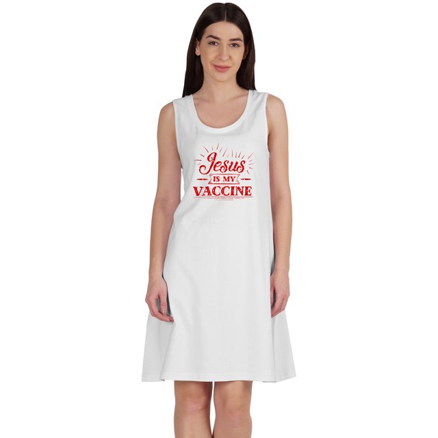 Inkmeso Jesus Est Mon Vaccin T-Shirt Drôle Pro-Vaccin Été Robes à Encolure Dégagée
