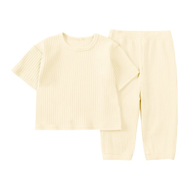 Birdeem Mode Filles Décontracté T-Shirts à Manches Courtes Col Rond Bouton Uni Ensembles de Pantalons Longs