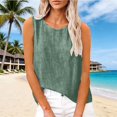 thumbnail image 4 of YAZHPA Hauts en Lin pour Femmes, Débardeurs en Coton et Lin pour Femmes Décontractés Sans Manches Chemises d'Été Col Rond Camisole, Vert 3TG, 4 of 5
