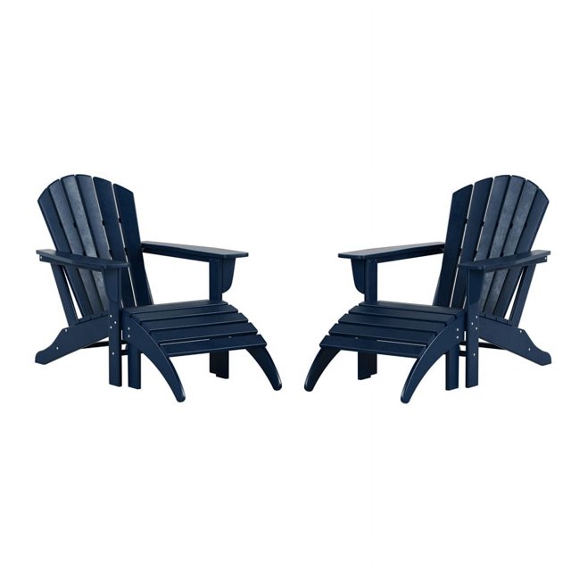 Chaise Adirondack Portside 4 Pièces avec Repose-Pieds Pouf Assorti Bleu Marine