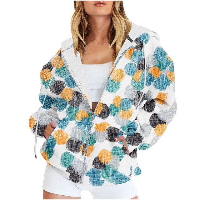 Chandails à Capuche Zippés pour Femmes Rabais de 50 % en Liquidation Blouse Imprimée Mode Hauts à Manches Longues Chandail Poches à Capuche