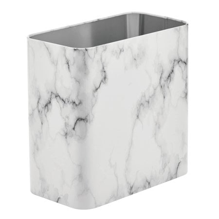 mDesign Metal Wastepaper Bin â?? Compact Rectangular Bathroom Bin â?? Rubbish Basket for Home and Office â?? Marble Coloured
