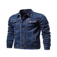 thumbnail image 2 of Men Denim Jacket Solid Color Lapel Button-Down Coat Casual Slim Fit Jacket, 2 of 5