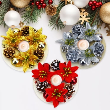 Iumwxz Needle Candlestick Wreath 15cm/5.9inches for Christmas Table Decoration Artificial Leaves Candle Ring Candlestick Garland Home Decor festival decortaions Silver Plastic Clearance Sales