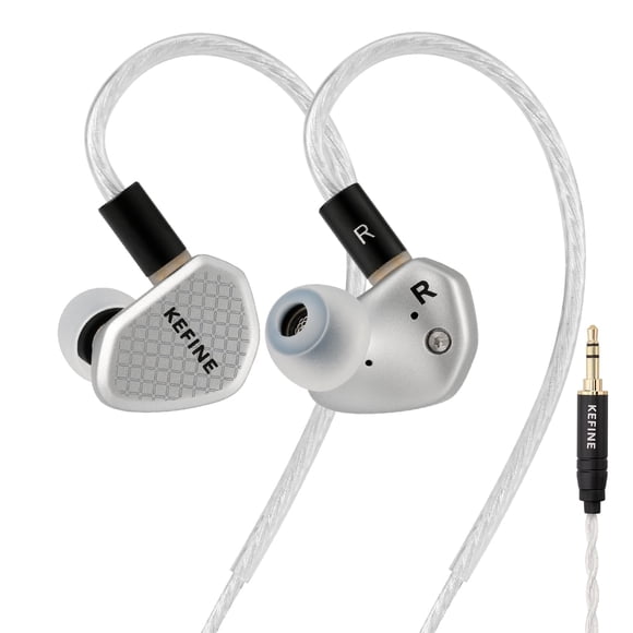 Kefine Klean SV Hi-Fi in Ear Monitor, Wired Gaming Earbuds, 10mm DLC Diaphragm Dynamic Driver, Wired Earphones, Interchangeable Tuning Nozzles, HiFi IEM for Audiophile, Musician&Gaming(Silver, 3.5mm)