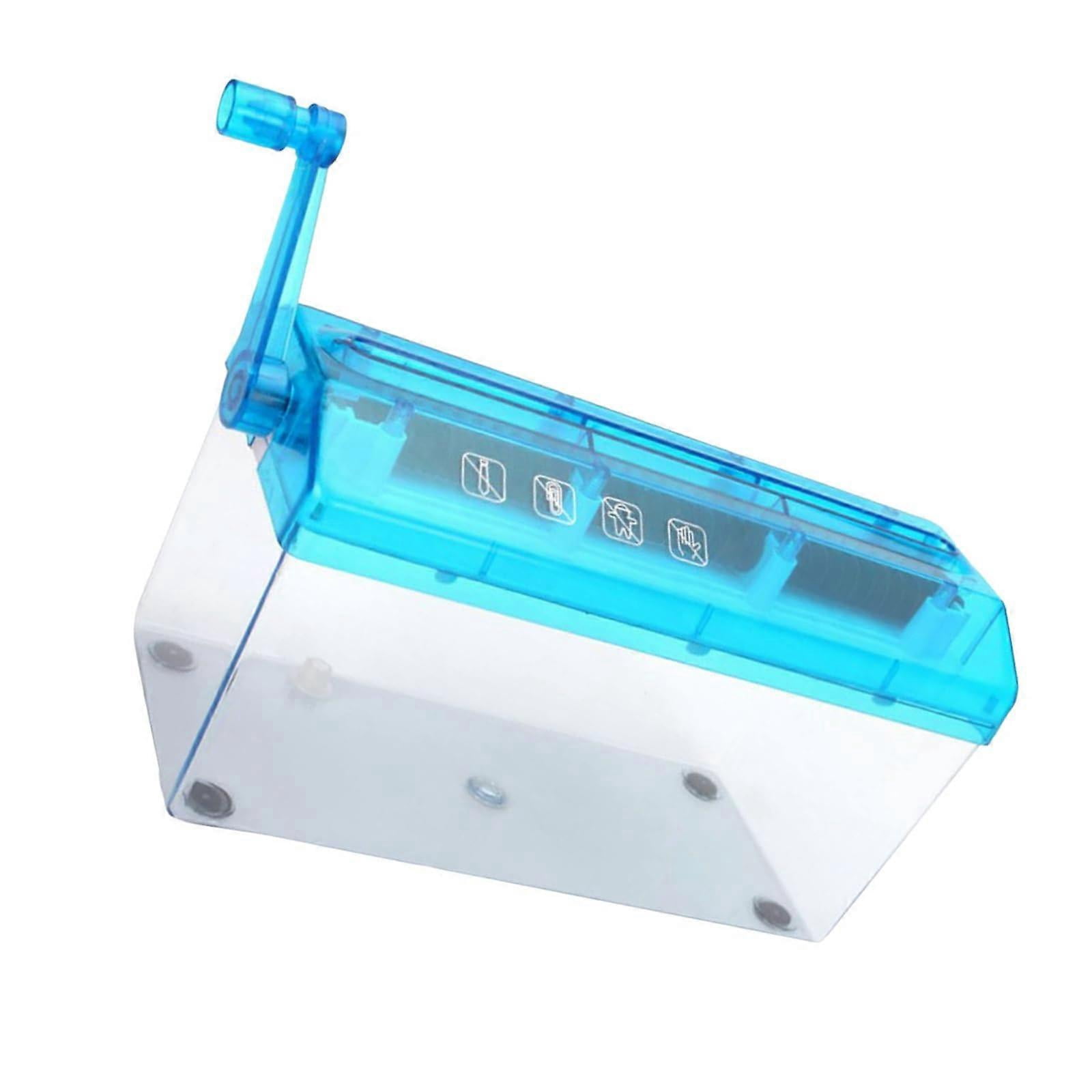 Small manual shredders, lightweight, portable paper document shredders for secure disposal, schools, offices, stationery, blue school paper.