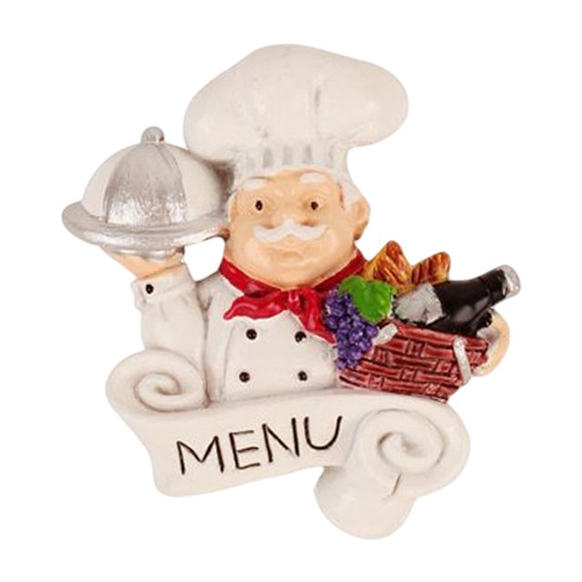 Abbracc Chef Statue Fridge Resin Creative Decoration 3D for Kitchen Maps Fruit Fruit Basket