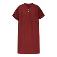 thumbnail image 4 of hotojiny Robes en Coton et Lin pour Femmes 2025 Amples à Boutons Col en V Robe T-Shirt Décontractée Unie à Manches Courtes Roulées Robes Mini de Plage, 4 of 7