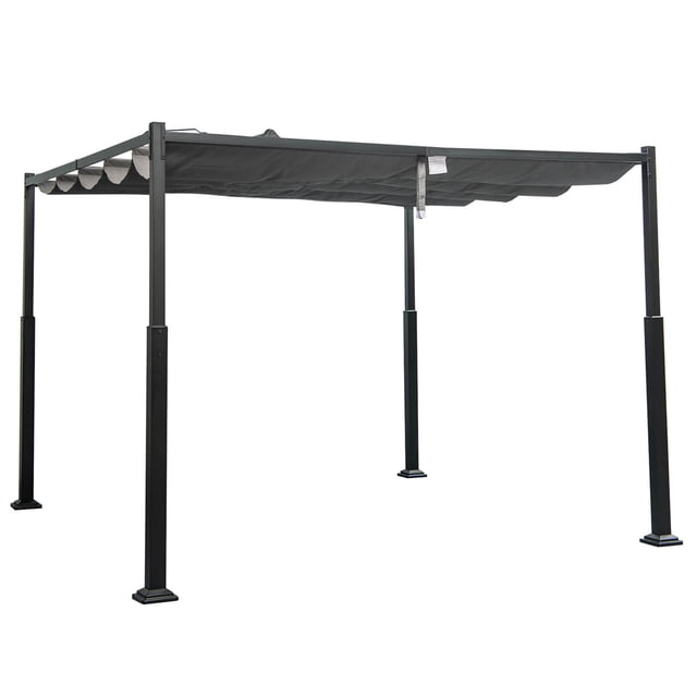 Costway Pergola Extérieure 10 Pieds x 10 Pieds avec Auvent Rétractable Colonnes en Métal Robustes