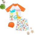 thumbnail image 2 of Akiihool Boy Swimming Set Boys Two Piece Rash Guard Swimsuits Kids Short Sleeve Sunsuit Swimwear Sets (Orange,7-8 Years), 2 of 4
