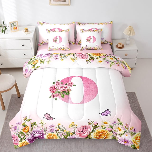 Erosebridal Literie Monogrammée Format Grand, Ensemble de Lit Personnalisé avec Initiale Format Grand, Décoration avec Lettre, Réversible, Léger, 7 Pcs