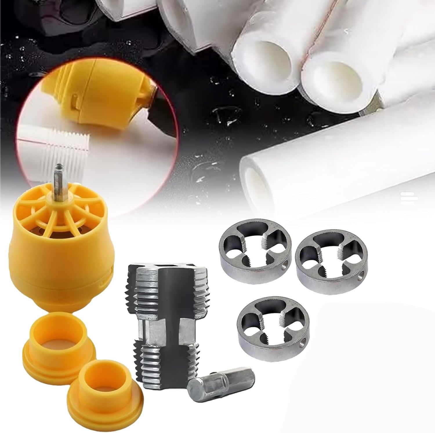 Birdeem Tap and Die Set,Tool Kit for Home,Drill Pvc Thread Maker Tool Plastic Pipe Tap Die Set Pipe Threader Kit with 3 Dies Pipe Threader Plumbing Tool for Cutting Pipe Threader,Home Tool Kit