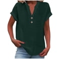 thumbnail image 1 of 2025 Women Spring Summer Clothing Women Fall Shirts Solid Button Back Ruffled Oversized Tee for Women Trim Blouse Casual Short Womens Blouses Button Down Sleeve Blouse, 1 of 4