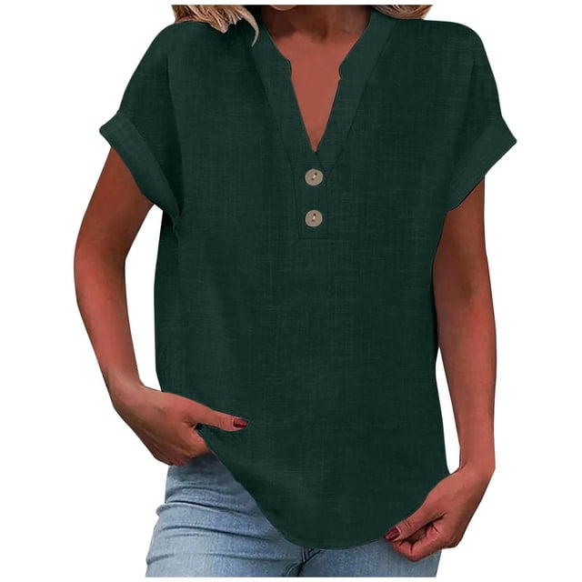 2025 Women Spring Summer Clothing Women Fall Shirts Solid Button Back Ruffled Oversized Tee for Women Trim Blouse Casual Short Womens Blouses Button Down Sleeve Blouse