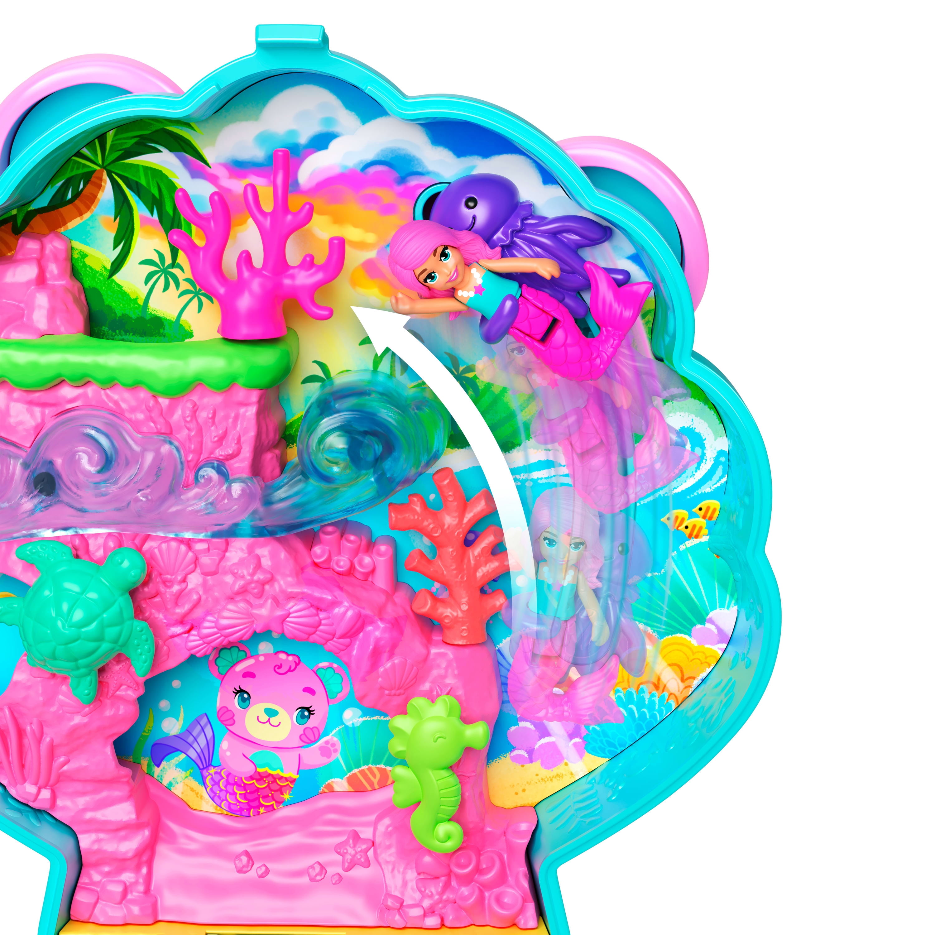 Polly Pocket-Coffret Île des paillettes avec mini-figurine et animaux