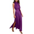 thumbnail image 2 of Lenago Robes de Mariée Grande Taille pour Mariée Mode Femmes Été Uni Décontracté Col Rond Sans Manches Fente Haute Robe Maxi Robes d'Été de Plage en Liquidation, 2 of 7