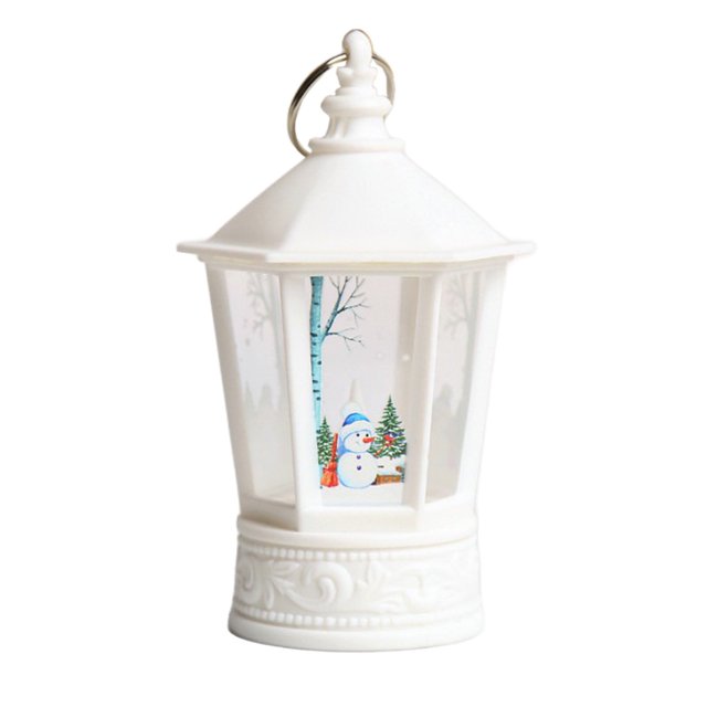 RXIRUCGD Christmas Decorations Lighted Christmas Decor featuring a white plastic hanging lantern with clear LED lights and a festive snowman design. The lantern includes a loop hook for hanging and built-in button batteries for easy use. Perfect for Christmas tree ornaments, holiday party decorations, home decor, or Christmas gifts.