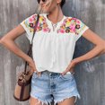 thumbnail image 3 of Chemise Décontractée à Manches Courtes pour Femmes, Blouse Brodée Vintage Col Rond pour Travail pour Bureau pour Magasinage, 3 of 5
