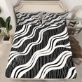 thumbnail image 2 of YST Simple Ripple Bed Sheets Set Full Size 4pcs, Waves Geometric Printed Sheet Set For Bedroom, Gradient Stripes Soft Kids Teens Fitted Sheet， Black White Abstract Microfiber Bedding Set, 2 of 5