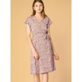 thumbnail image 4 of Unique Bargains Robe Midi Portefeuille pour Femme à Col en V, à Volants Floraux et Poignets, 4 of 6