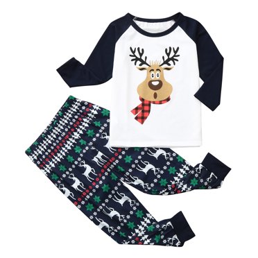 Pyjamas de Noël pour Enfants Imprimé Cerf Manches Longues + Pantalons Ensemble Assorti pour Famille
