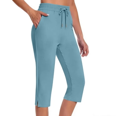 StSilkitty Womens Yoga Capri Pants High Waist Drawstring Elastic Cropped Pants with Pockets Summer Lightweight Trousers